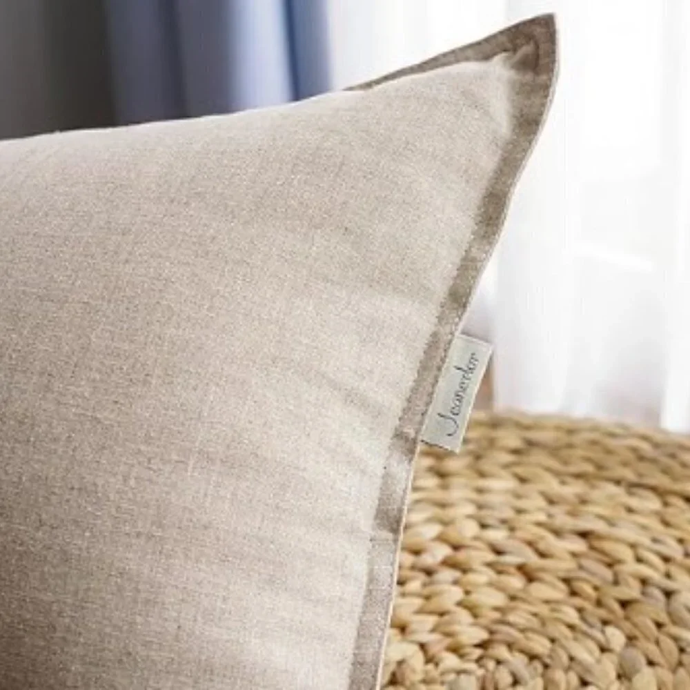 JEANERLOR COTTON LINEN SOLID LUMBAR THROW PILLOW CASE CUSHION COVER
